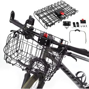 Folding Front Bike Basket, Quick Release Metal Bicycle Cargo Basket with Handle, Waterproof Cover & Cargo Net for Commuting, Shopping & Pet Transport, Easy Installatio in Kuwait