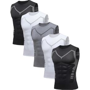 مجموعة من 5 قمصان رجالي بدون أكمام للتمرين، قمصان رياضية ذات قصة جافة، قمصان داخلية باللونين الأبيض والأسود للصالة الرياضية والجري in Kuwait
