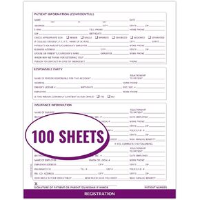 نماذج تسجيل المرضى الطبيين وطب الأسنان، حجم الحروف 8-1/2 بوصة × 11 بوصة، نماذج الإدخال، أشياء الطبيب، أرجواني داكن، حزمة من 100 ورقة، مثالية لمكاتب طب الأسنان والأطباء، بدون ثقوب in Kuwait