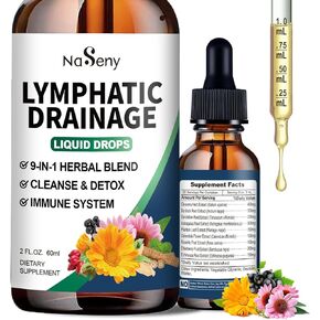 قطرات التصريف اللمفاوي، 9 في 1 مكملات التصريف اللمفاوي للتخلص من السموم والتطهير، دعم الجهاز المناعي مع إشنسا، البلسان، الهندباء البرية، أركتيوم لابا، 2 أونصة سائلة in Kuwait