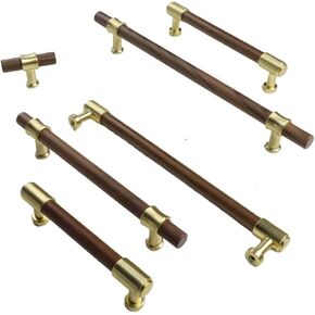 الجوز الأسود مقابض خشبية درج أثاث المطبخ الذهبي خزائن الباب مقبض نحاسي الأجهزة 1 قطعة (6-C128mm) in Kuwait