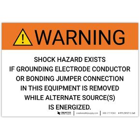 Warning: Shock Hazard Exists If Grounding Electrode Conductor is Removed - Arc Flash Label - 3" x 4.5" (Pack of 5) in Kuwait