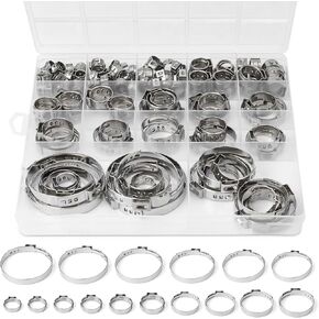 117PCS 16 Sizes Single Ear Hose Clamp, 304 Stainless Steel Ear Clamp Kit(5.3-48.5mm), Stepless Hose Clamps Cinch Rings for Automotive, Home Appliance Line and Plumbing, With 10 Inch Pincer. in Kuwait