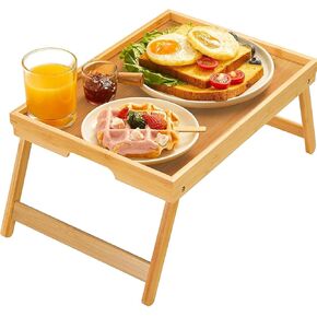Bamboo Bed Tray Table with Foldable Legs, Breakfast Tray for Sofa, Bed, Eating, Working, Used As Laptop Desk Snack Tray by Pipishell in Kuwait