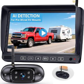Wireless Backup Camera for Trailer - 7" 1080P RV Backup Camera with 4-Channel Split-Screen Monitor, AI Detection, Night Vision, Loud Beeps, Plug & Play, Compatible with Furrion RV Systems in Kuwait