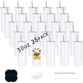25pack 20oz تسامي مستقيم tumbler bluk مزدوج جدار الفولاذ المقاوم للصدأ الفولاذ المقاوم للصدأ كوب مع القش المعدني وغطاء للبنوك بالجملة لهدية DIY （Silver） in Kuwait