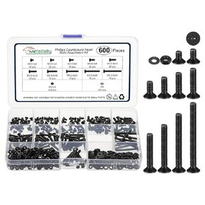 مجموعة متنوعة من صواميل الماكينة من ميتاليكسيتي فيليبس (M3-0.5) 600 قطعة، طقم براغي أدوات برأس مسطح من الفولاذ الكربوني مع غسالات مسطحة - للتثبيت المعدني الداخلي، أسود in Kuwait