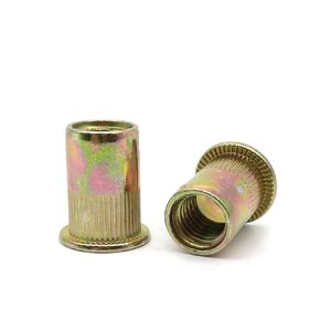 Qinlu-غسالات 1/4-20UNC موضوع برشام الجوز إدراج الجوز الكربون الصلب شقة رئيس برشام الجوز الأصفر مطلي بالزنك، 100 قطعة، لإصلاح المصانع in Kuwait