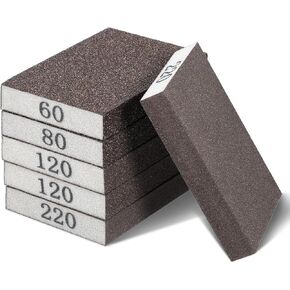 6 عبوات من ورق الصنفرة، 60/80/120/220 حبيبة قابلة للغسل وإعادة الاستخدام، إسفنجة صنفرة خشنة متوسطة الحجم، وسادات رمل جافة ورطبة للجدران الجافة، خشب in Kuwait