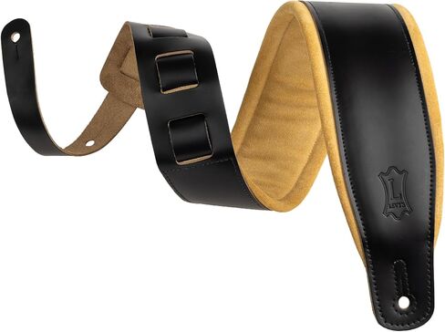 Levy's Leathers Best-Selling 3" Wide Amped Leather Series Guitar Strap with Foam Padding, Black with Tan Suede Backing, (M26SPD-BLK-TAN) in Kuwait