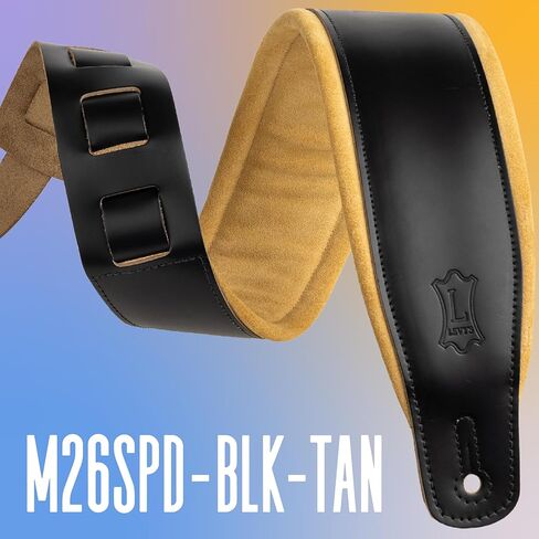 Levy's Leathers Best-Selling 3" Wide Amped Leather Series Guitar Strap with Foam Padding, Black with Tan Suede Backing, (M26SPD-BLK-TAN) in Kuwait