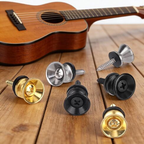 6pcs Guitar Strap Buttons Lock Pins, Metal Strap Buttons for Acoustic Electric Guitar Bass Ukulele (Black, Gold, Silver) in Saudi Arabia