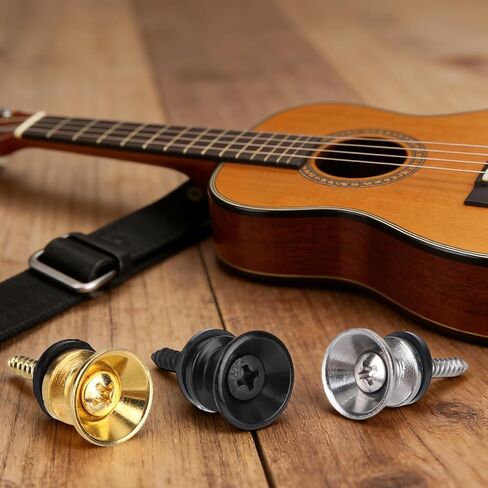 6pcs Guitar Strap Buttons Lock Pins, Metal Strap Buttons for Acoustic Electric Guitar Bass Ukulele (Black, Gold, Silver) in Saudi Arabia