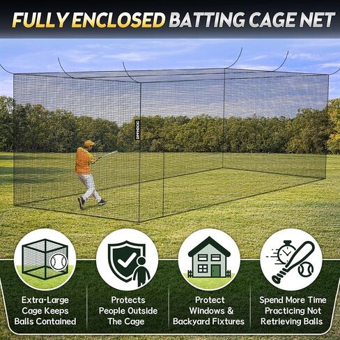 شبكة قفص مضرب بطول 101.6 سم × عرض 27.94 سم × ارتفاع 27.94 سم، شبكة قفص مضرب البيسبول والكرة اللينة 36 طبقة من البولي إيثيلين عالي التحمل، أقفاص مضرب مغلقة بالكامل للفناء الخلفي مع باب (الشبكة فقط بدون إطار) in Kuwait