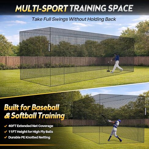 شبكة قفص مضرب بطول 101.6 سم × عرض 27.94 سم × ارتفاع 27.94 سم، شبكة قفص مضرب البيسبول والكرة اللينة 36 طبقة من البولي إيثيلين عالي التحمل، أقفاص مضرب مغلقة بالكامل للفناء الخلفي مع باب (الشبكة فقط بدون إطار) in Kuwait