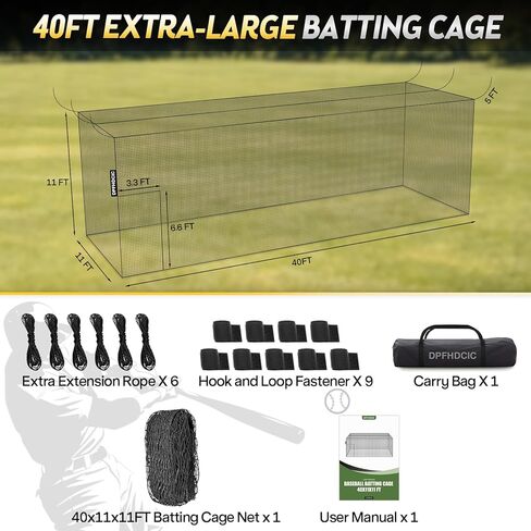 شبكة قفص مضرب بطول 101.6 سم × عرض 27.94 سم × ارتفاع 27.94 سم، شبكة قفص مضرب البيسبول والكرة اللينة 36 طبقة من البولي إيثيلين عالي التحمل، أقفاص مضرب مغلقة بالكامل للفناء الخلفي مع باب (الشبكة فقط بدون إطار) in Kuwait