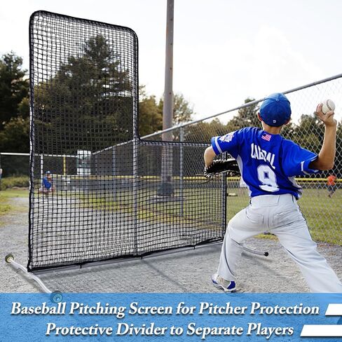 شاشة L للبيسبول مقاس 7 × 7 أقدام لممارسة الرمي، شاشة أمان محمولة للرمي مع عجلات، إطار فولاذي واقي واقي لتدريبات الفناء الخلفي لقفص الضرب، والمدربين، وتدريب الشباب in Kuwait