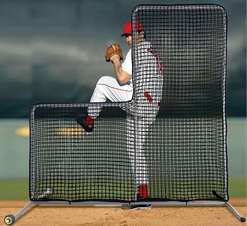 شاشة L للبيسبول مقاس 7 × 7 أقدام لممارسة الرمي، شاشة أمان محمولة للرمي مع عجلات، إطار فولاذي واقي واقي لتدريبات الفناء الخلفي لقفص الضرب، والمدربين، وتدريب الشباب in Kuwait