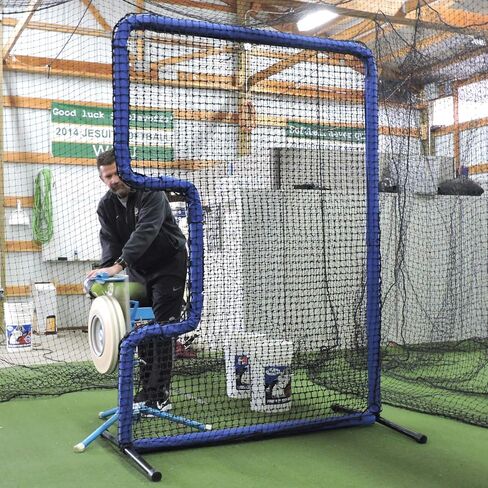 شاشة JUGS Protector Blue Series للكرة اللينة على شكل حرف C - حماية لإبريق الكرة اللينة وآلة الرمي، 7'H x 5'W مع فتحة مقاس 33 بوصة × 18 بوصة، و60 طبقة من شبكة Poly-E وإطار بقطر 1.5 بوصة، ضمان لمدة عام in Kuwait