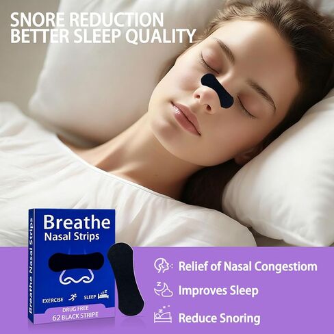 Nasal Strips for Snoring, 62 Count Extra Strength Nose Strips for Breathing, Hypoallergenic Snore Strip, Anti Snore, Improved Airflow, Universal Fit, Nasal Congestion Relief & Snoring Solution in Kuwait