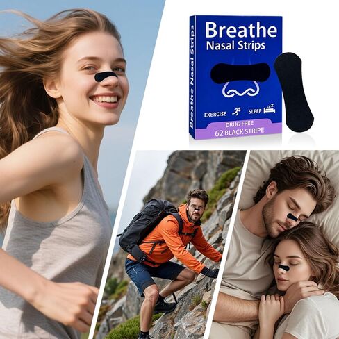 Nasal Strips for Snoring, 62 Count Extra Strength Nose Strips for Breathing, Hypoallergenic Snore Strip, Anti Snore, Improved Airflow, Universal Fit, Nasal Congestion Relief & Snoring Solution in Kuwait