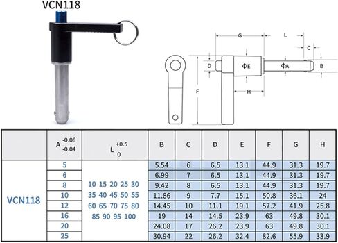 Locking Pins,1pc VCN118 Ball Head Fastening Locating Pin, L-Shaped Handle Button Quick Release Pin Accessories, VCN118-6-75mm ( Color : Model - Dia. - Length , Size : VCN118-6-80mm ) in Saudi Arabia