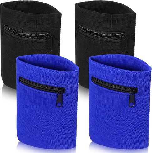 JJUNW 4 PCS Wrist Wallet Wristband with Zipper, 2 Colors Cotton Wrist Pouch Breathable Absorbent Wrists Wallet for Men Women Running Hiking Workout Comfortable Wristbands for Storage Key Card Cash in Saudi Arabia