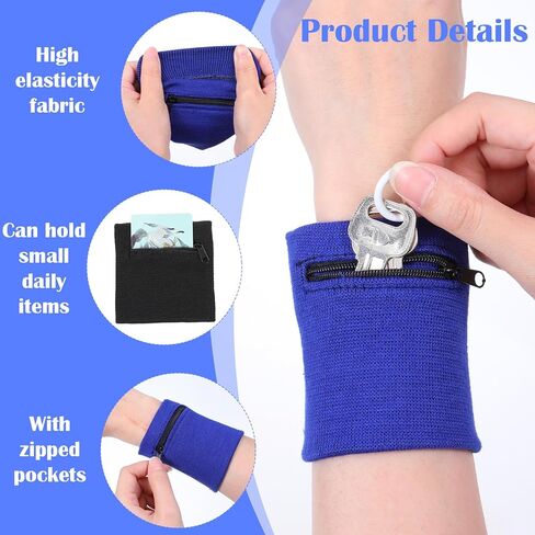 JJUNW 4 PCS Wrist Wallet Wristband with Zipper, 2 Colors Cotton Wrist Pouch Breathable Absorbent Wrists Wallet for Men Women Running Hiking Workout Comfortable Wristbands for Storage Key Card Cash in Saudi Arabia