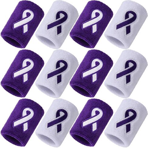 Ramede 12 Pcs Purple Ribbon Cancer Awareness Sweatband Epilepsy Awareness Sport Wristband Domestic Violence Pancreatic Cancer Embroidery Accessories for Pancreatic Alzheimers Prevent Party in Saudi Arabia