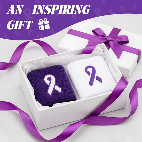 Ramede 12 Pcs Purple Ribbon Cancer Awareness Sweatband Epilepsy Awareness Sport Wristband Domestic Violence Pancreatic Cancer Embroidery Accessories for Pancreatic Alzheimers Prevent Party in Saudi Arabia