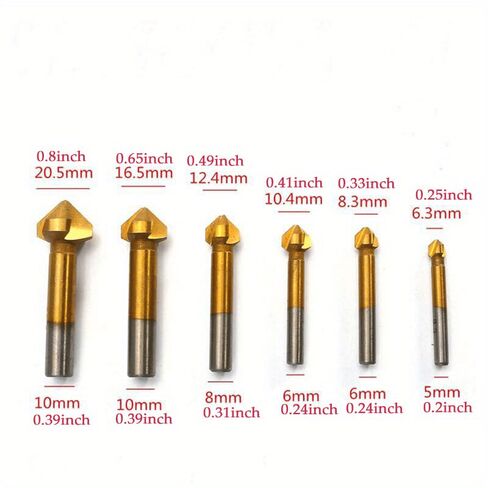 6-Piece HSS 3-Flute 90° Countersink Drill Bit Set – Round Shank Chamfering Cutter End Mill (Golden) in Saudi Arabia