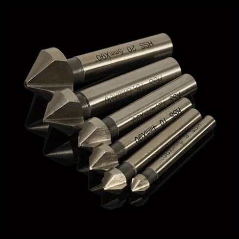 6-Piece HSS 3-Flute 90° Countersink Drill Bit Set – Round Shank Chamfering Cutter End Mill (Golden) in Saudi Arabia