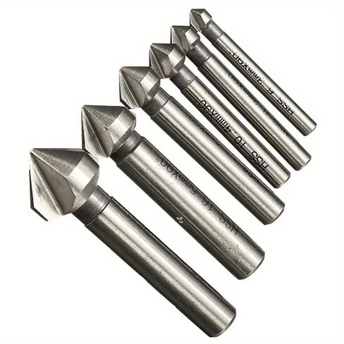 6-Piece HSS 3-Flute 90° Countersink Drill Bit Set – Round Shank Chamfering Cutter End Mill (Golden) in Saudi Arabia