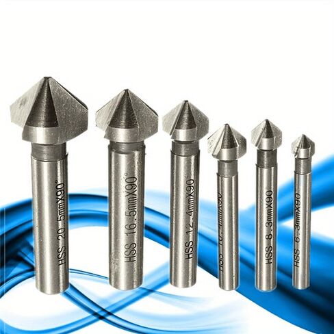 6-Piece HSS 3-Flute 90° Countersink Drill Bit Set – Round Shank Chamfering Cutter End Mill (Golden) in Saudi Arabia