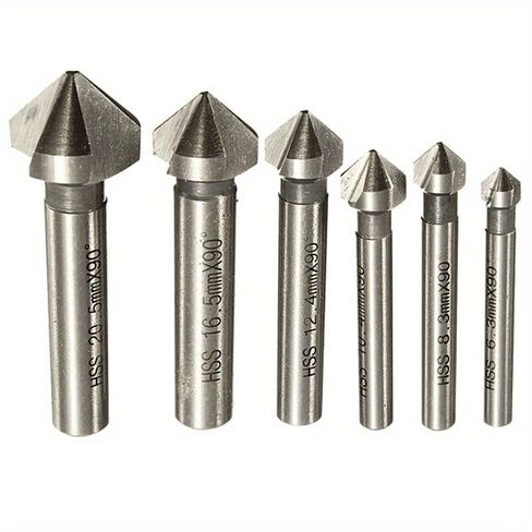 6-Piece HSS 3-Flute 90° Countersink Drill Bit Set – Round Shank Chamfering Cutter End Mill (Golden) in Saudi Arabia