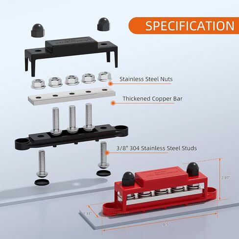 RVBOATPAT 275A Power Distribution Block 12V Bus Bar 5 x 3/8" (M10) Terminal Studs 12 Volt Marine Busbar Positive and Ground for Automotive Car Boat Solar System in Saudi Arabia