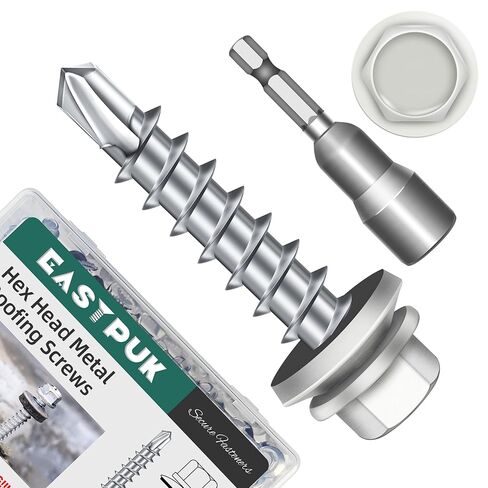 100-pack #10 x 1-1/2 Hex Head Self-Drilling Metal Roofing Screws with EPDM Washer, Zinc Plated Wood Screws, Self Tapping Sheet Metal Roof Screws (Diamond Point) in Kuwait