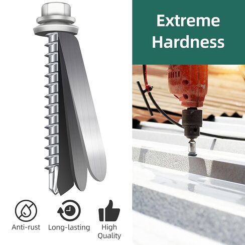 100-pack #10 x 1-1/2 Hex Head Self-Drilling Metal Roofing Screws with EPDM Washer, Zinc Plated Wood Screws, Self Tapping Sheet Metal Roof Screws (Diamond Point) in Kuwait