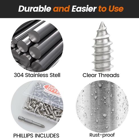 #4 x 1/4" (50 PCS) Pan Head Self Tapping Screws, 304 Stainless Steel 18-8, Sheet Metal Screws & Wood Screws, Rust-Resistant Fasteners for RV HVAC 3D Printing & DIY Projects (WST2.9x6) in Kuwait