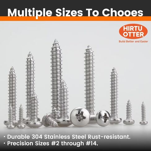 #4 x 1/4" (50 PCS) Pan Head Self Tapping Screws, 304 Stainless Steel 18-8, Sheet Metal Screws & Wood Screws, Rust-Resistant Fasteners for RV HVAC 3D Printing & DIY Projects (WST2.9x6) in Kuwait