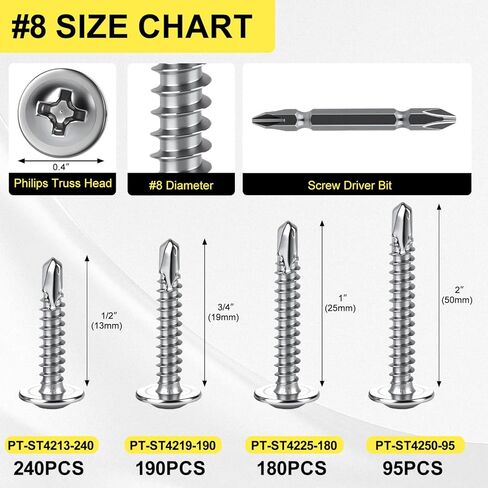 190 Pcs (#8 x 3/4" /4.2x19) Philips Truss Head Self Tapping Sheet Metal Screws,410 Stainless Steel Self Drilling Screws for Metal, Fast Self Tapping Screws,with Screw Driver Bit in Saudi Arabia