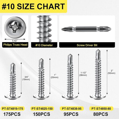 190 Pcs (#8 x 3/4" /4.2x19) Philips Truss Head Self Tapping Sheet Metal Screws,410 Stainless Steel Self Drilling Screws for Metal, Fast Self Tapping Screws,with Screw Driver Bit in Saudi Arabia