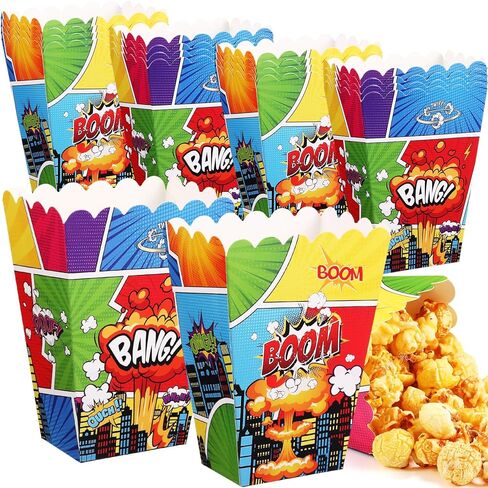 Marspark 24 Pcs Hero Party Favors Popcorn Boxes Hero Birthday Goodie Candy Snack Popcorn Bags Treat Box Cookie Buckets for Birthday Baby Shower Party Supplies Decorations in Saudi Arabia