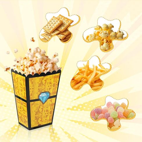 24 Pcs Popcorn Boxes Pixel Miner Theme Popcorn Bags Green Brown Red Party Decorations, Candy Snack Food Containers for Home Movie Theater Birthday Game Theme Party in Kuwait