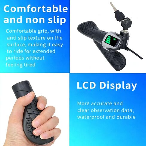 36V Universal Twist Grip Throttle with LCD Power Indicator & Key Lock - Easy Installation for E-Bikes, Electric Scooters & Motorcycles in Saudi Arabia
