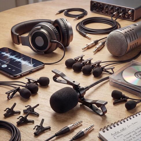 Konohan 24 Set Lavalier Microphone Replacement Kit 24 Pcs Lavalier Metal Tie Mic Clips 24pcs Windscreen Foam Cover and 24 Pcs Plastic Cable Clips for Lapel Mic Recording Video Live Streaming, Black in Saudi Arabia