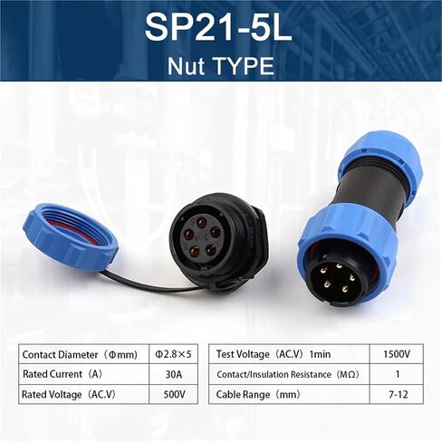 SP21 IP68 Plugs Socket Back Nut Male/Female Connector Panel Mount 2/3/4/5/7/9/12 Pins Electrical Cable Wire(SP21-5L) in Saudi Arabia
