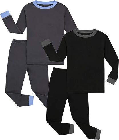 4 قطعة الأولاد 100 ٪ القطن الدافئ في الملاءمة مجموعة Pullover Kids PJS Soft Sleepwear 2T-12 Years in Kuwait