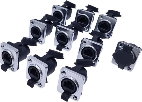 10Piece RJ45 Network Connector with Rubber Cover 8p8c D Type Panel Mount Socket Ethernet(10xAngle Socket) in Saudi Arabia