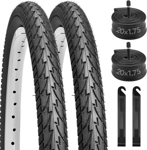 مجموعة إطارات دراجة مقاس 20 × 1.75، إطارات دراجة قابلة للطي مقاس 20 بوصة بديلة لإطارات وأنابيب الدراجات المقاومة للاهتراء تتضمن زوجًا من رافعات الإطارات لدراجات MTB على الطرق الوعرة الهجينة في المدينة in Kuwait
